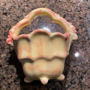 Yellow Porcelain footed basket trinket or vase.